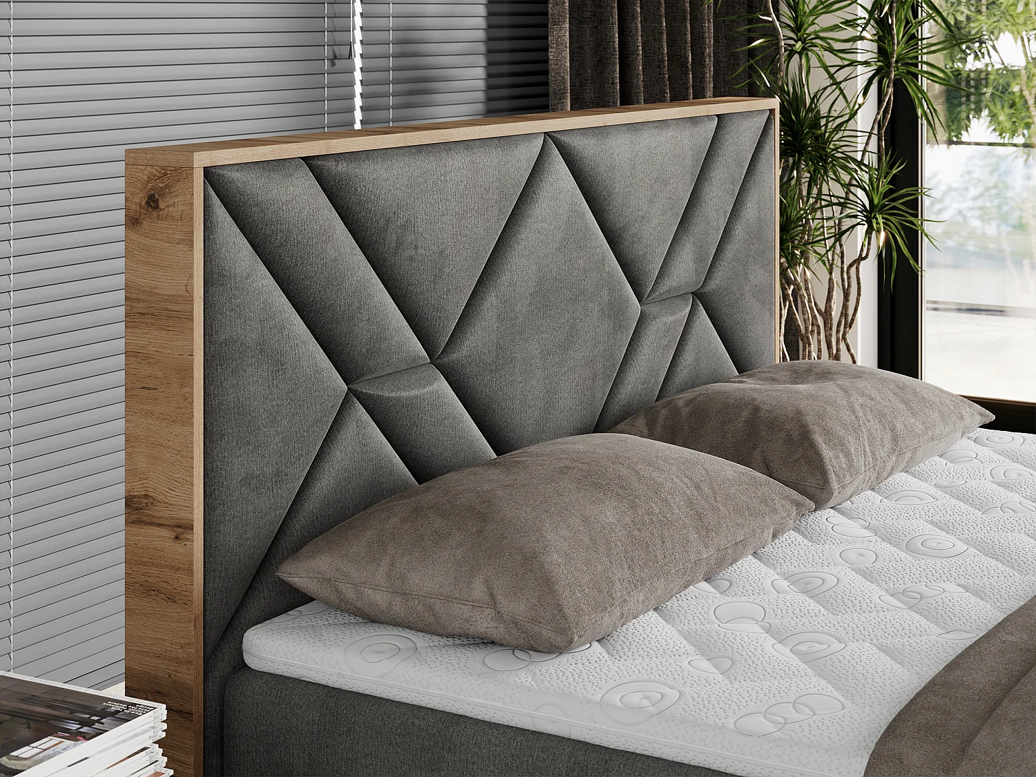 Boxspringbett GUNAR - gepolster kopfteil, Doppelbett mit Multipocket-Matratze, zwei Bettkästen - 200x200 cm - H4 - Dunkelgrau Velvet