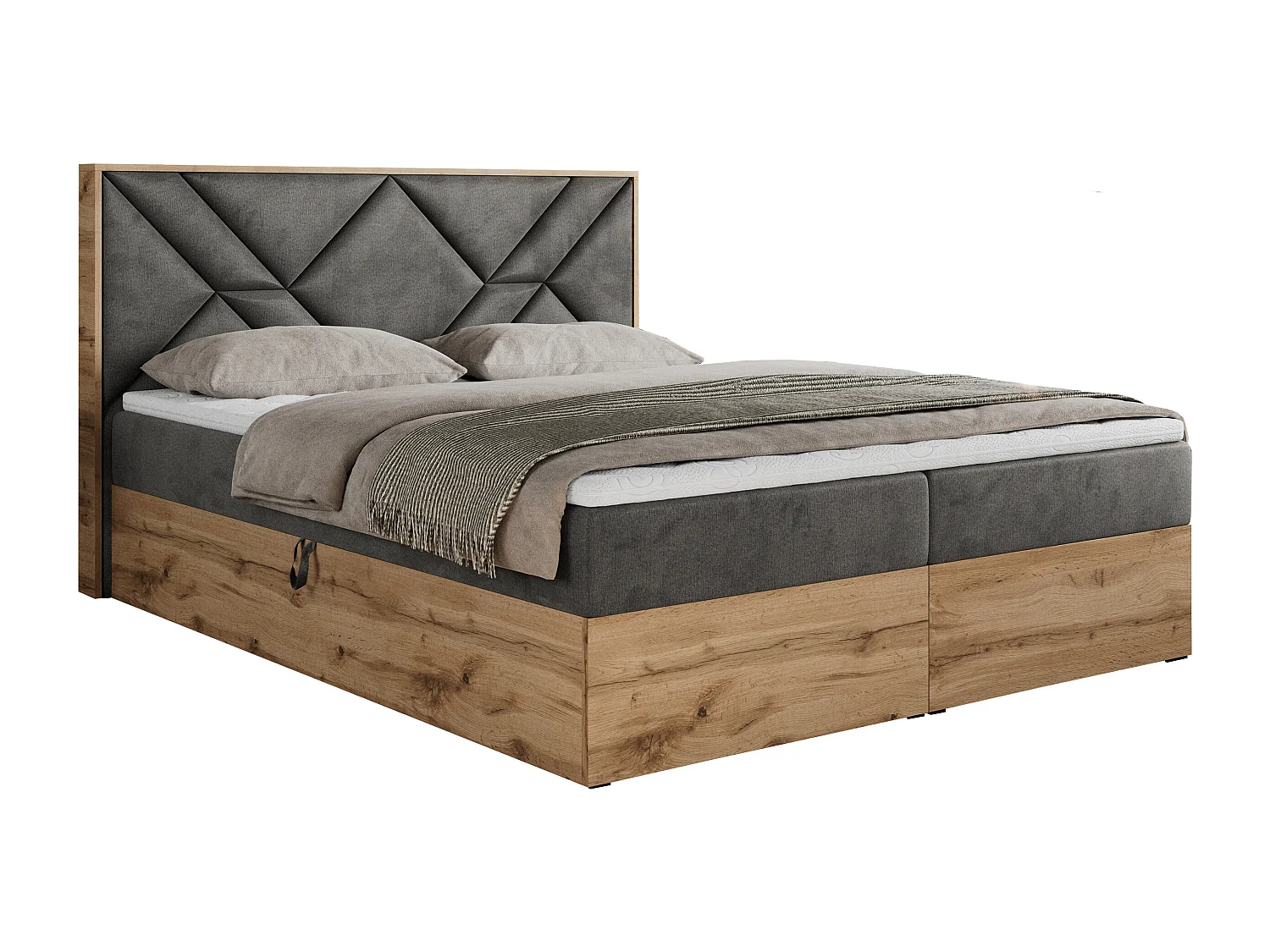 Boxspringbett GUNAR - gepolster kopfteil, Doppelbett mit Multipocket-Matratze, zwei Bettkästen - 200x200 cm - H4 - Dunkelgrau Velvet