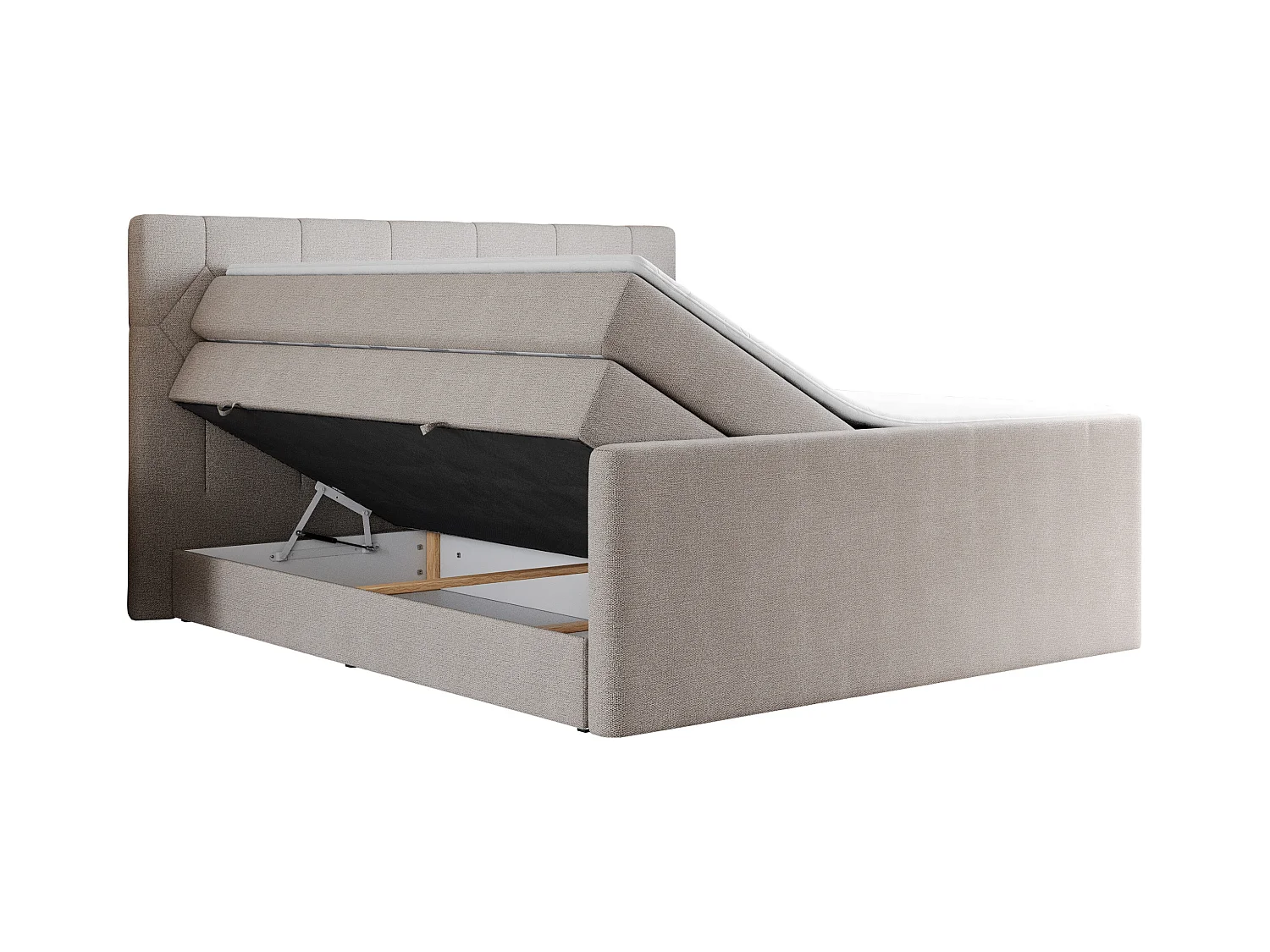 Boxspringbett EIGAR KING - Doppelbett mit genähtem Kopfteil, zwei Multipocket-Matratzen, Polsterbett für Schlafzimmer - 200x200 cm - H4 - Beige Strukture