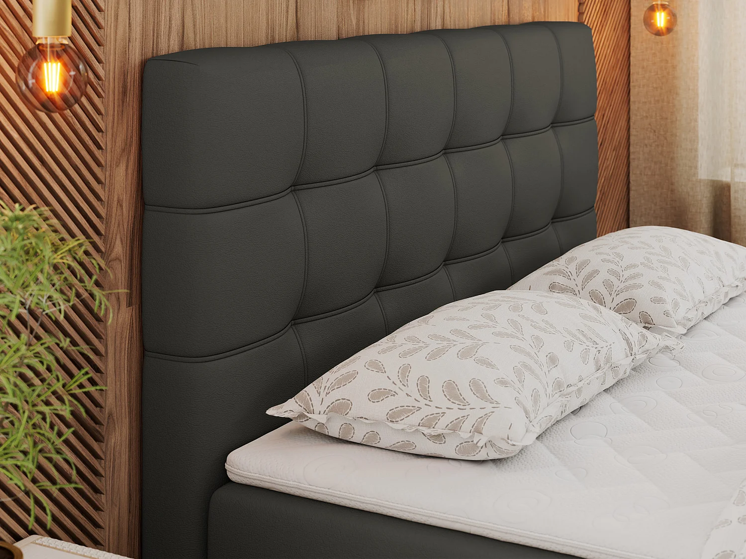 Boxspringbett ERNI - mit gestepptem Kopfteil, Polsterbett, Multipocket-Matratze und Topper, Bettkästen - 120x200 cm - H3 - Dunkelgrau Kunstleder