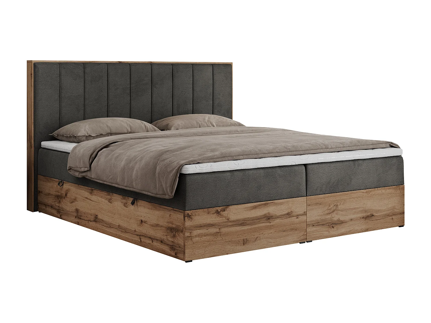 Boxspringbett BELLISSIMO - mit gestepptem Kopfteil, Polsterbett mit zwei Bettkästen, Multipocket-Matratze - 160x200 cm - H3 - Dunkelgrau Velvet