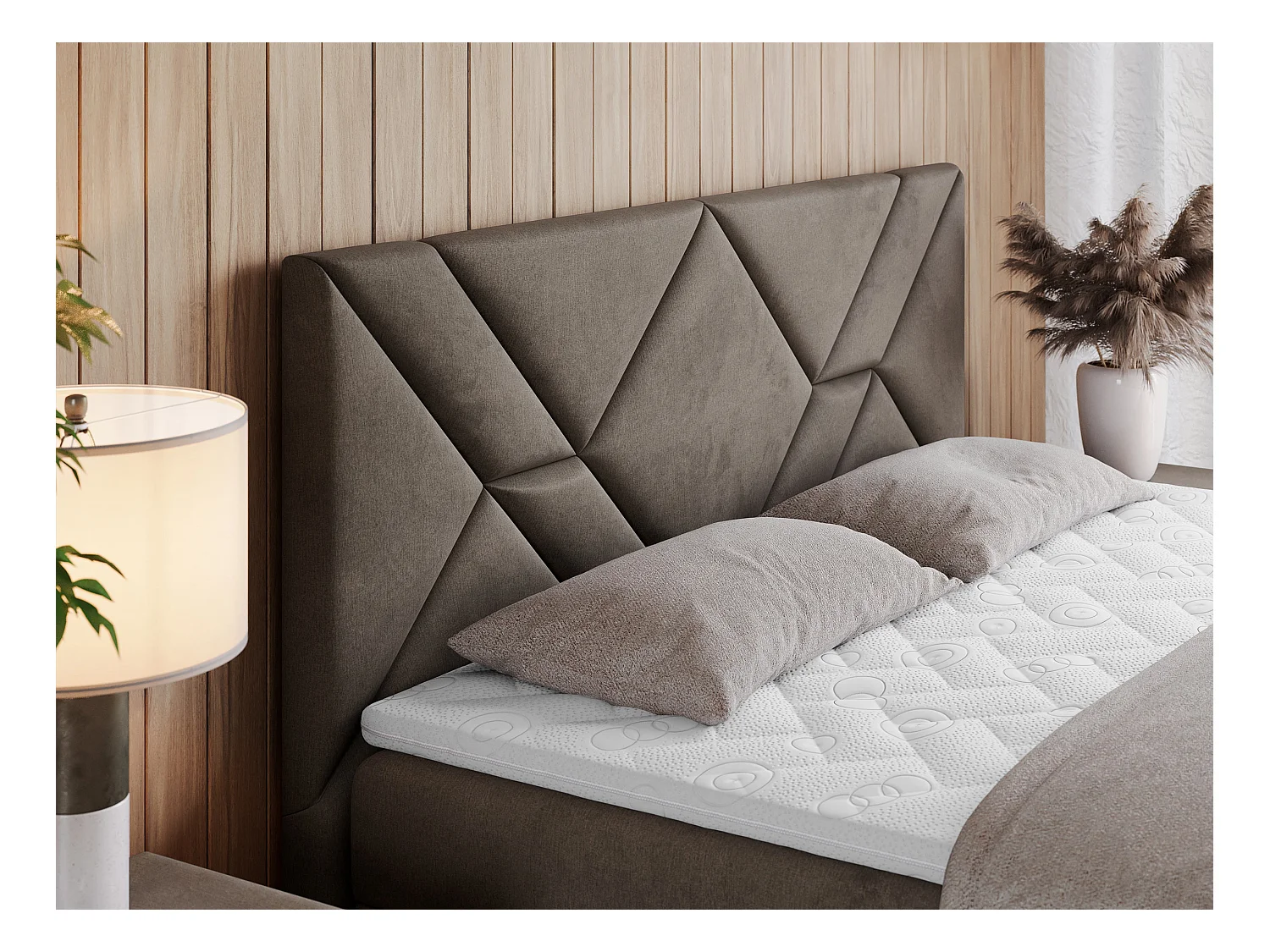 Boxspringbett NEOMI - dekorativem Kopfteil, Polsterbett mit Multipocket-Matratzen, zwei Bettkästen - 120x200 cm - H3 - Hellgrau Strukture