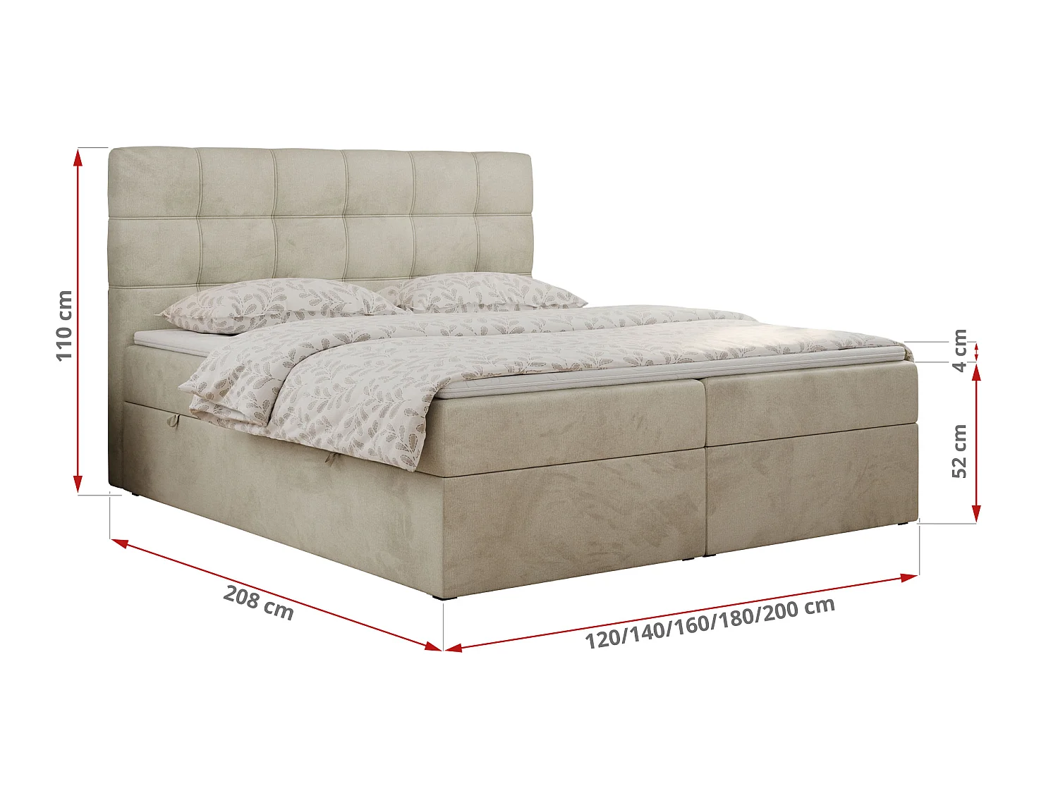 Boxspringbed met hoofdbord H4 + Topper T25 - Beige Fluweel - 160x200 - ERNI