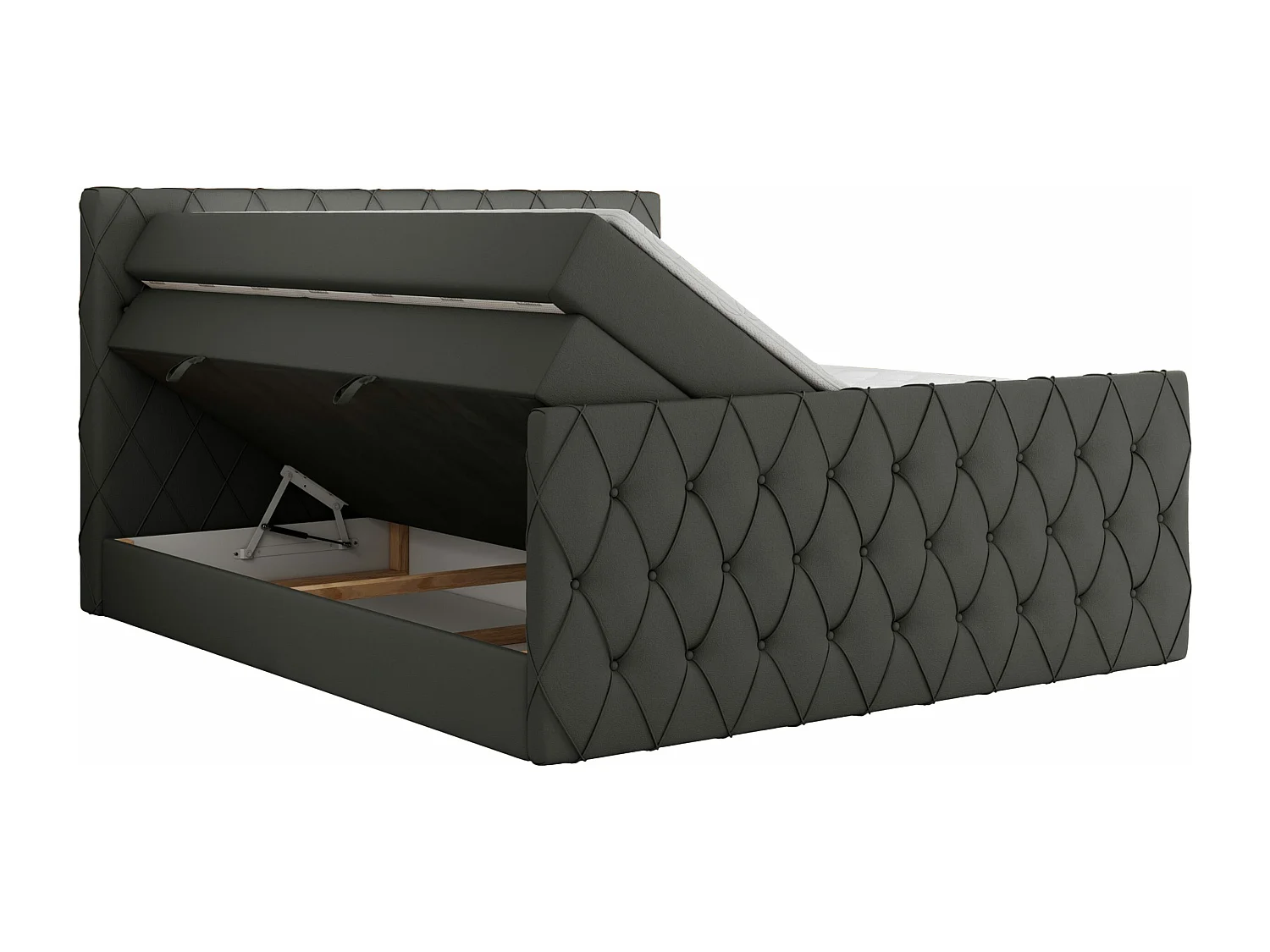 Boxspringbett MIREN KING DUO - für Schlafzimmer mit zwei Multipocket-Matratzen und Topper, gestepptes Kopfteil und Front  - 200x200 cm - H3 - Grau Kunstleder