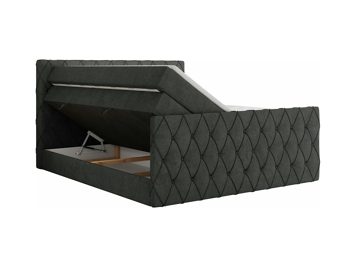 Boxspringbett MIREN KING DUO - für Schlafzimmer mit zwei Multipocket-Matratzen und Topper, gestepptes Kopfteil und Front  - 120x200 cm - H3 - Dunkelgrau Strukture