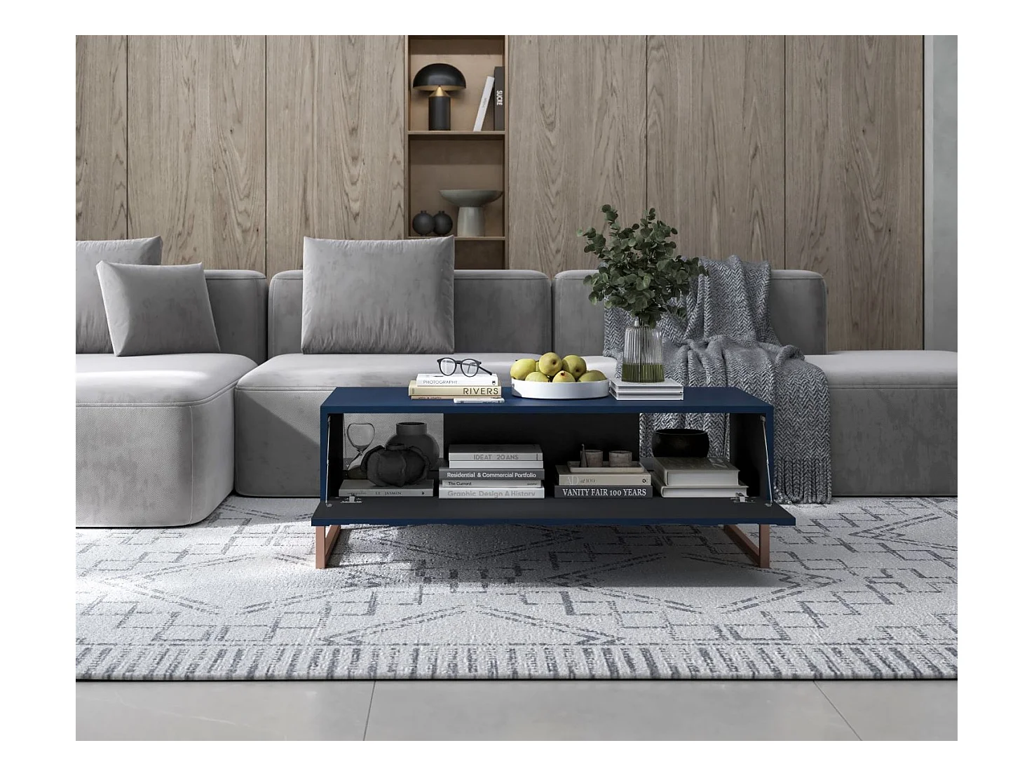 Stolik kawowy TAL 3D 110x54cm granatowy mat/gold