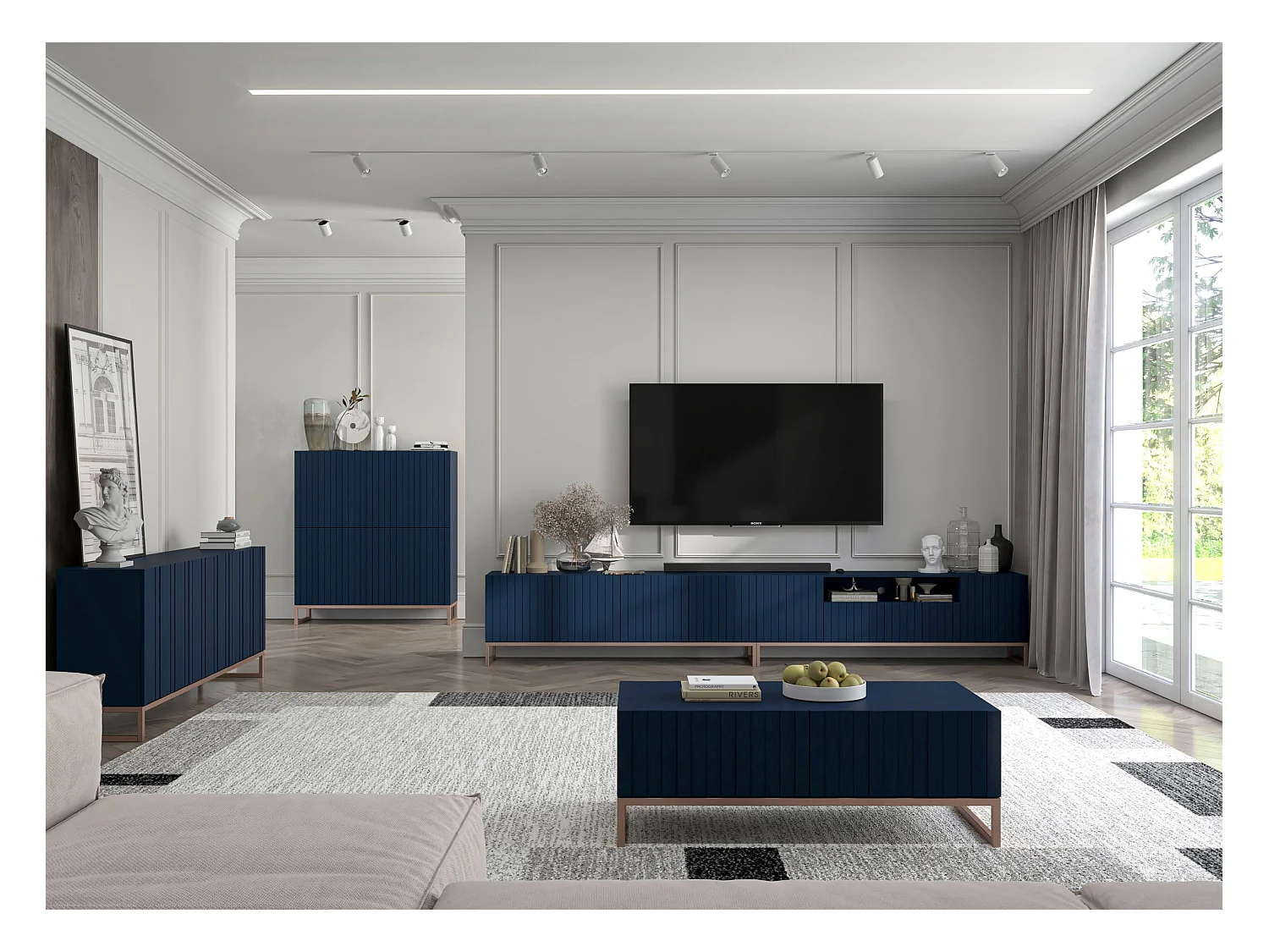 Stolik kawowy TAL 3D 110x54cm granatowy mat/gold