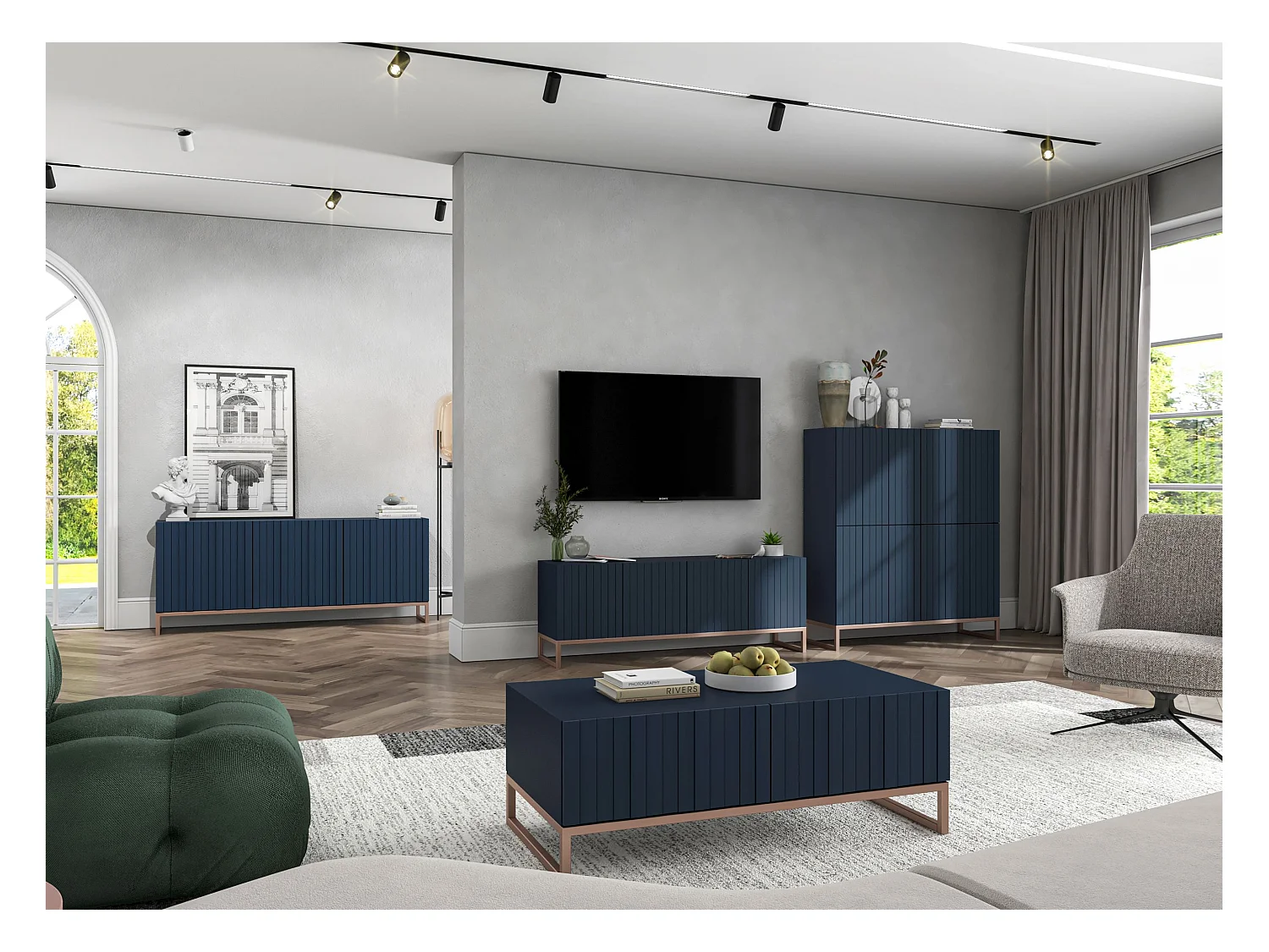 Stolik kawowy TAL 3D 110x54cm granatowy mat/gold