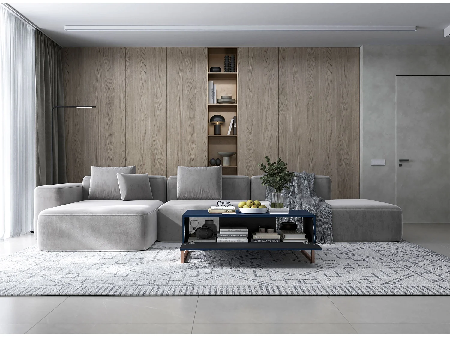 Stolik kawowy TAL 3D 110x54cm granatowy mat/gold