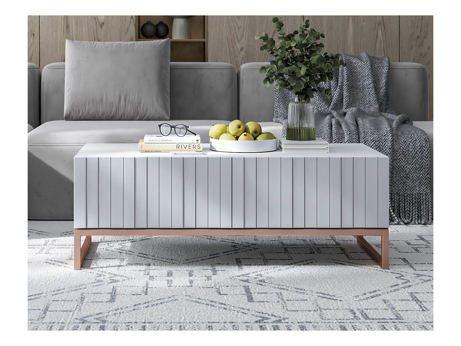 Stolik kawowy TAL 3D 110x54cm biały mat/gold