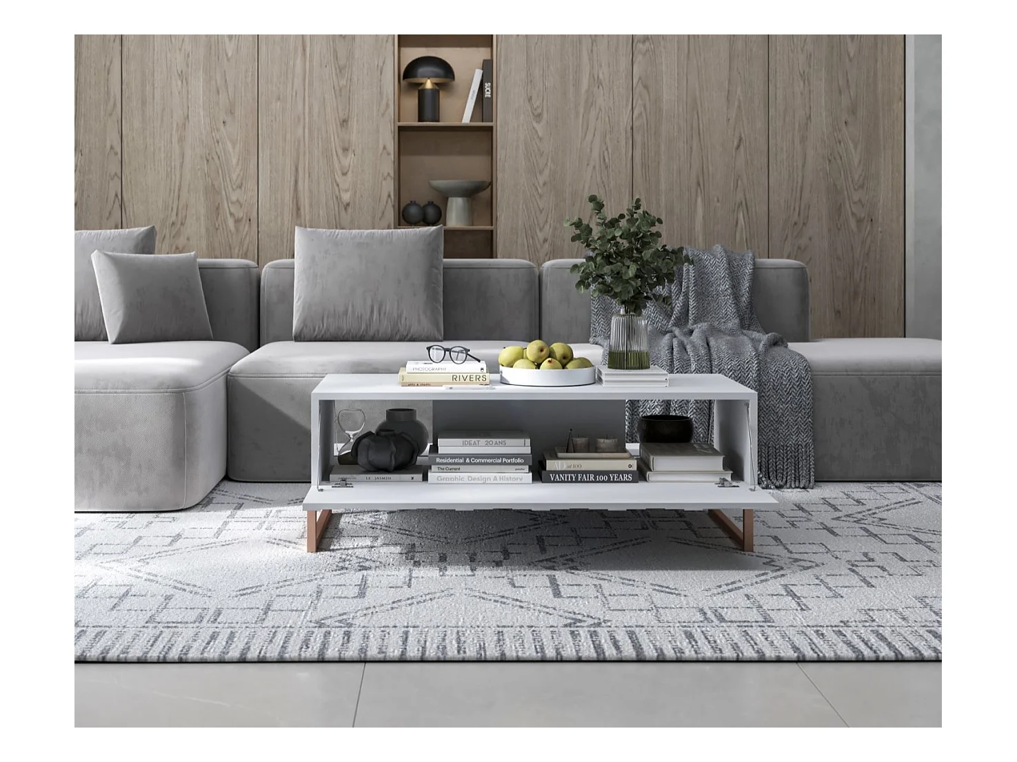 Stolik kawowy TAL 3D 110x54cm biały mat/gold