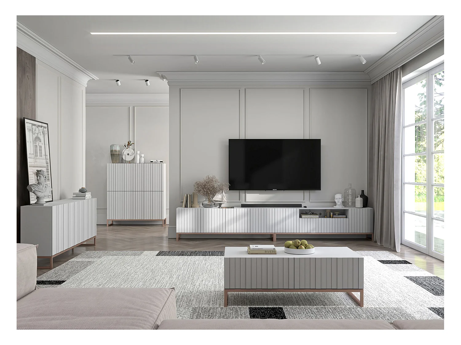 Stolik kawowy TAL 3D 110x54cm biały mat/gold