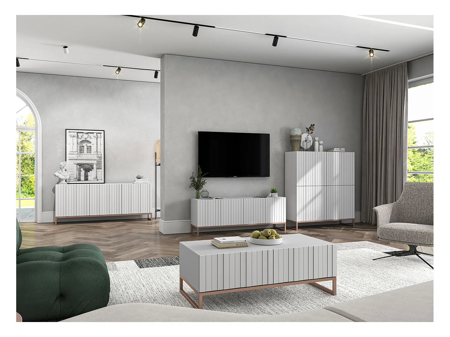 Stolik kawowy TAL 3D 110x54cm biały mat/gold