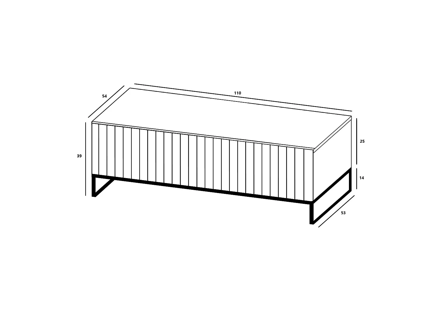 Mesa de centro com 2 portas - Corpo Branco mate, frentes estriadas Branco mate - 110 cm, estrutura metálica