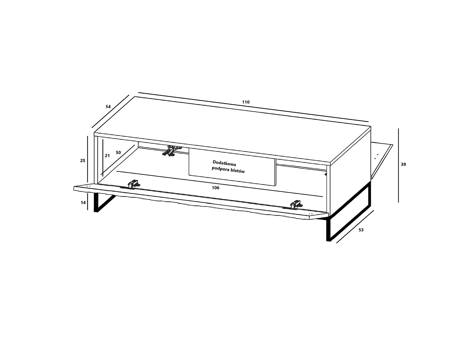 Mesa de centro com 2 portas - Corpo Branco mate, frentes estriadas Branco mate - 110 cm, estrutura metálica