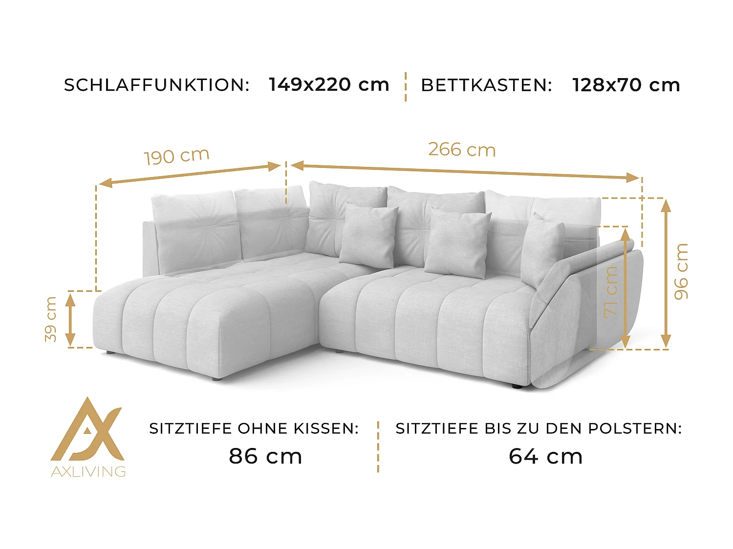 AX LIVING Canapé d angle convertible Kayseri canapé gris 266 cm
