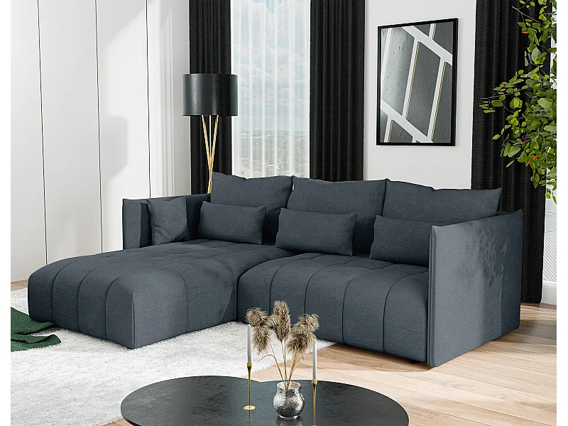 AX LIVING Canapé d’angle convertible Gaziante – 245cm gris avec coffre