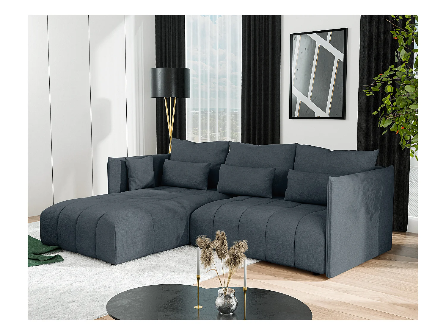 AX LIVING Canapé d’angle convertible Gaziante – 245cm gris avec coffre