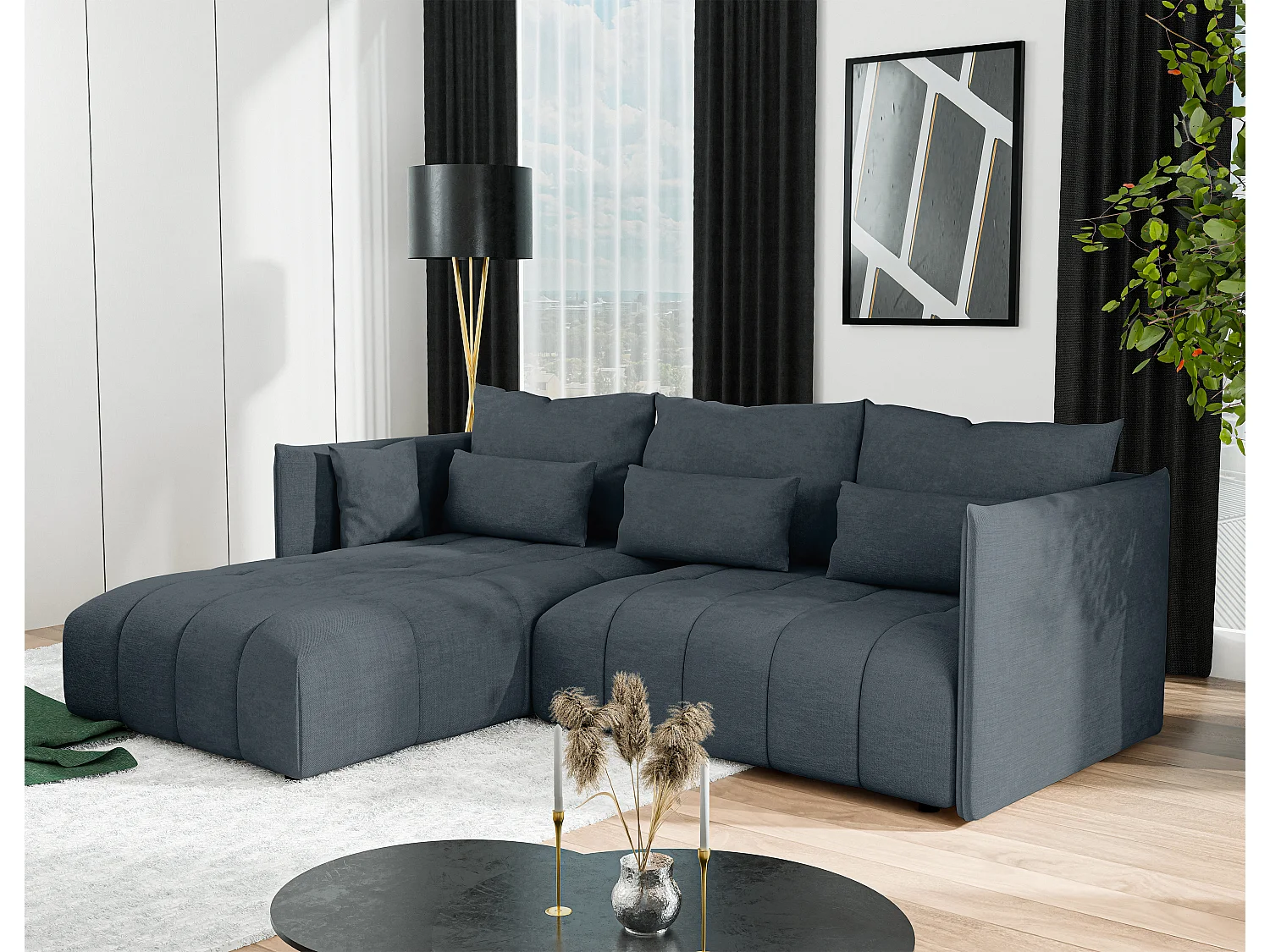 AX LIVING Canapé d’angle convertible Gaziante – 245cm gris avec coffre