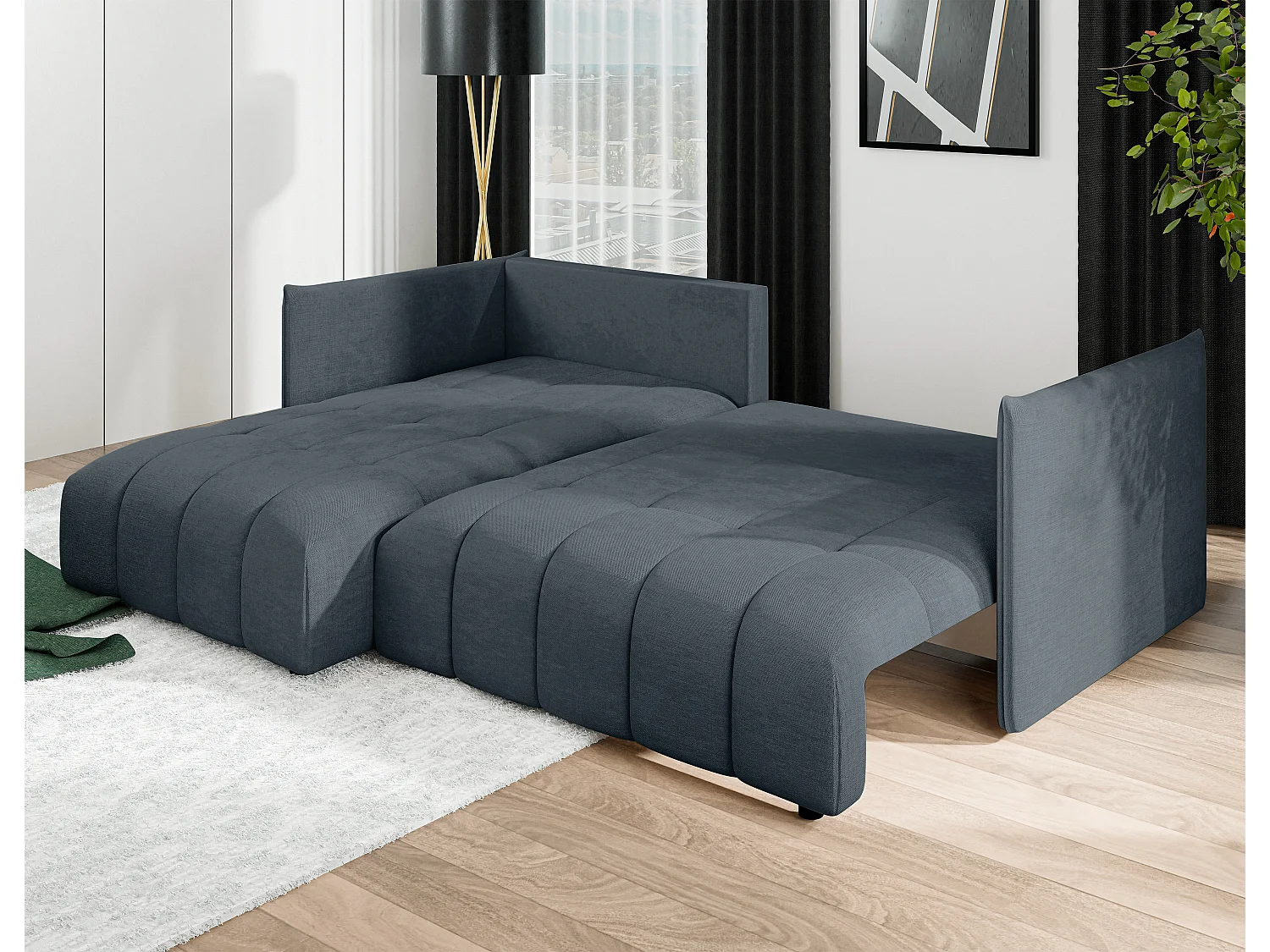 AX LIVING Canapé d’angle convertible Gaziante – 245cm gris avec coffre