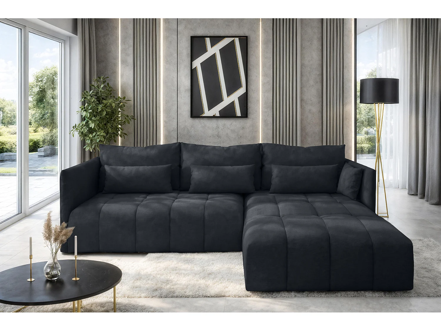 AX LIVING Hoekbank L vorm Gaziante 248 cm in Antraciet met Bedfunctie