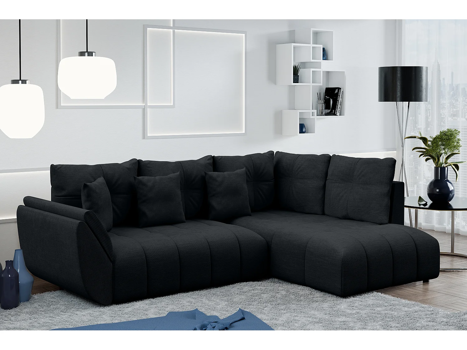 AX LIVING Kayseri anthrazit Eckschlafcouch mit Bettkasten 266 cm