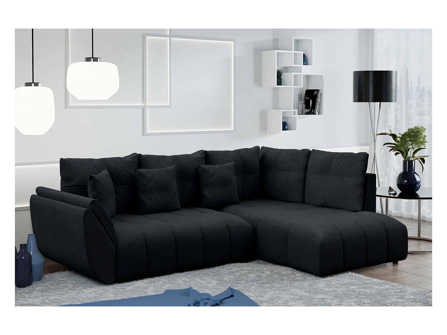 AX LIVING Canapé d angle convertible Kayseri canapé gris anthracite