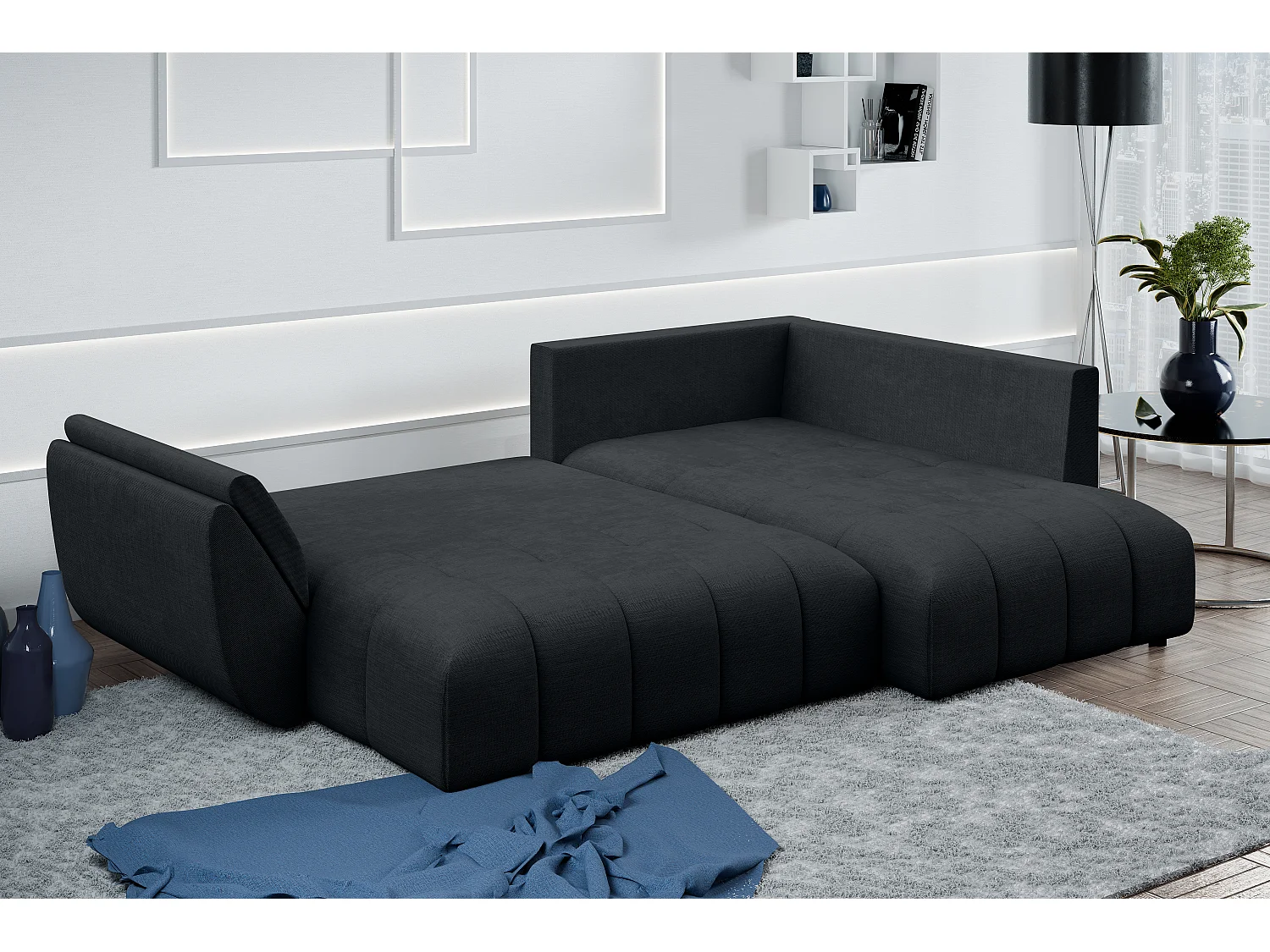 AX LIVING Canapé d angle convertible Kayseri canapé gris anthracite