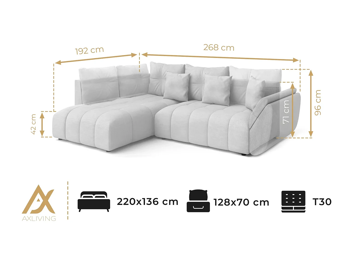 AX LIVING Canapé d angle convertible Kayseri canapé gris anthracite