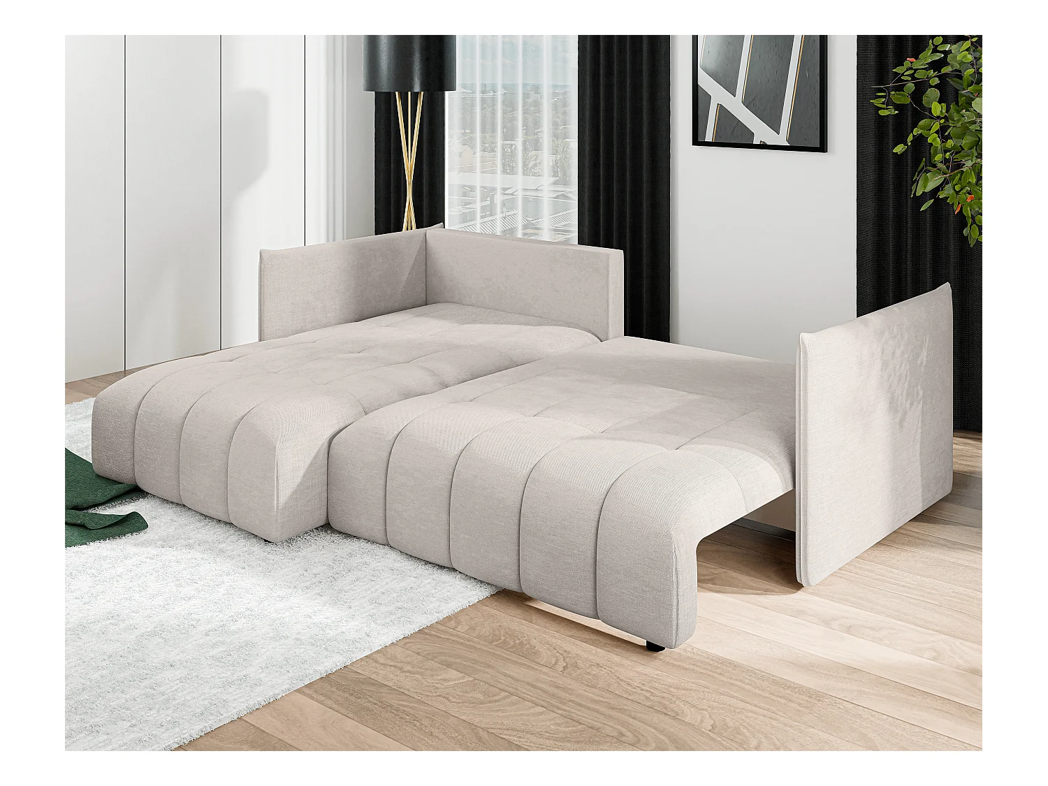 AX LIVING Hoekbank L vorm Gaziante 245 cm in Beige met Bedfunctie
