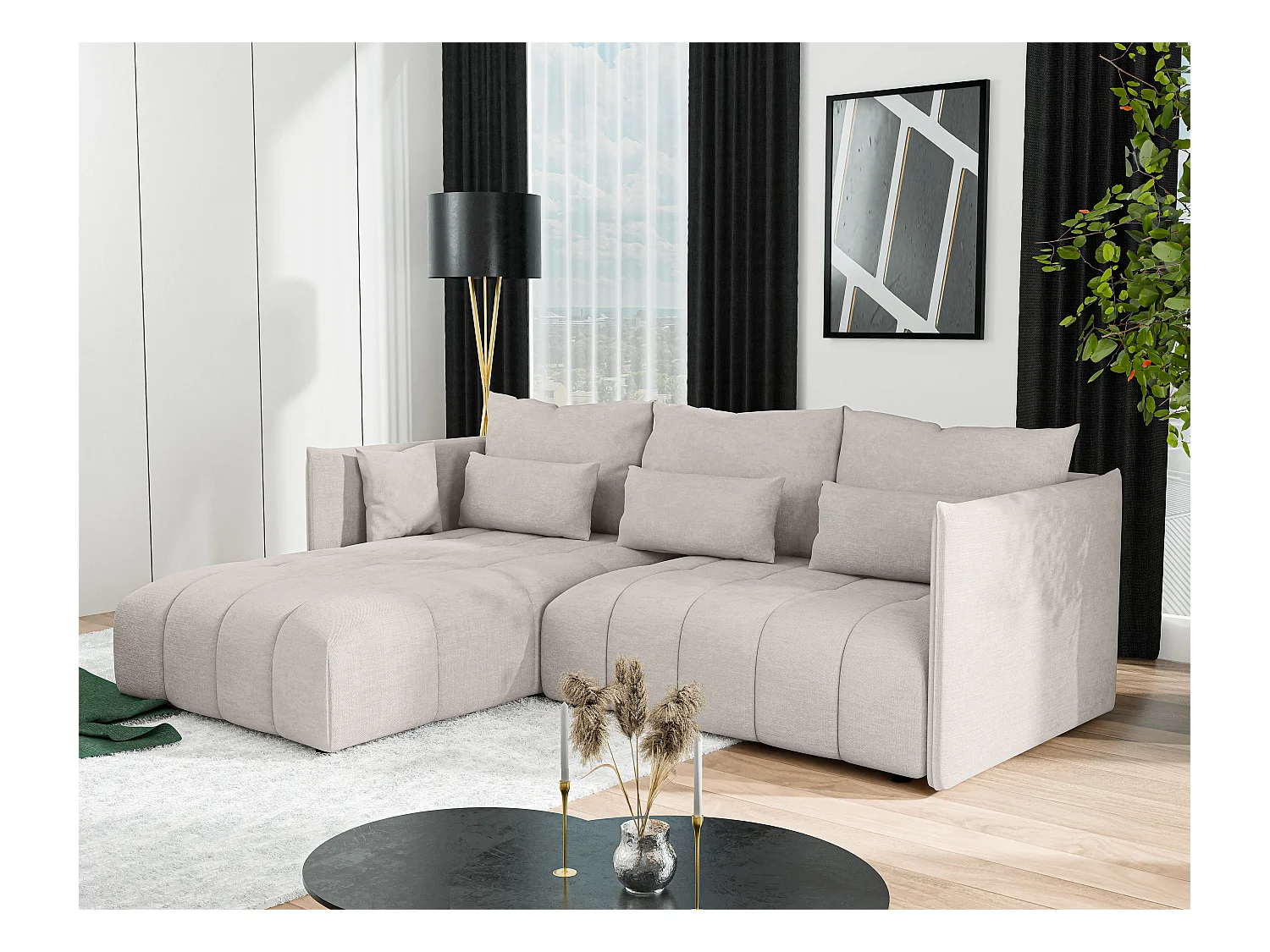 AX LIVING Canapé d’angle convertible Gaziante 245 cm beige avec coffre
