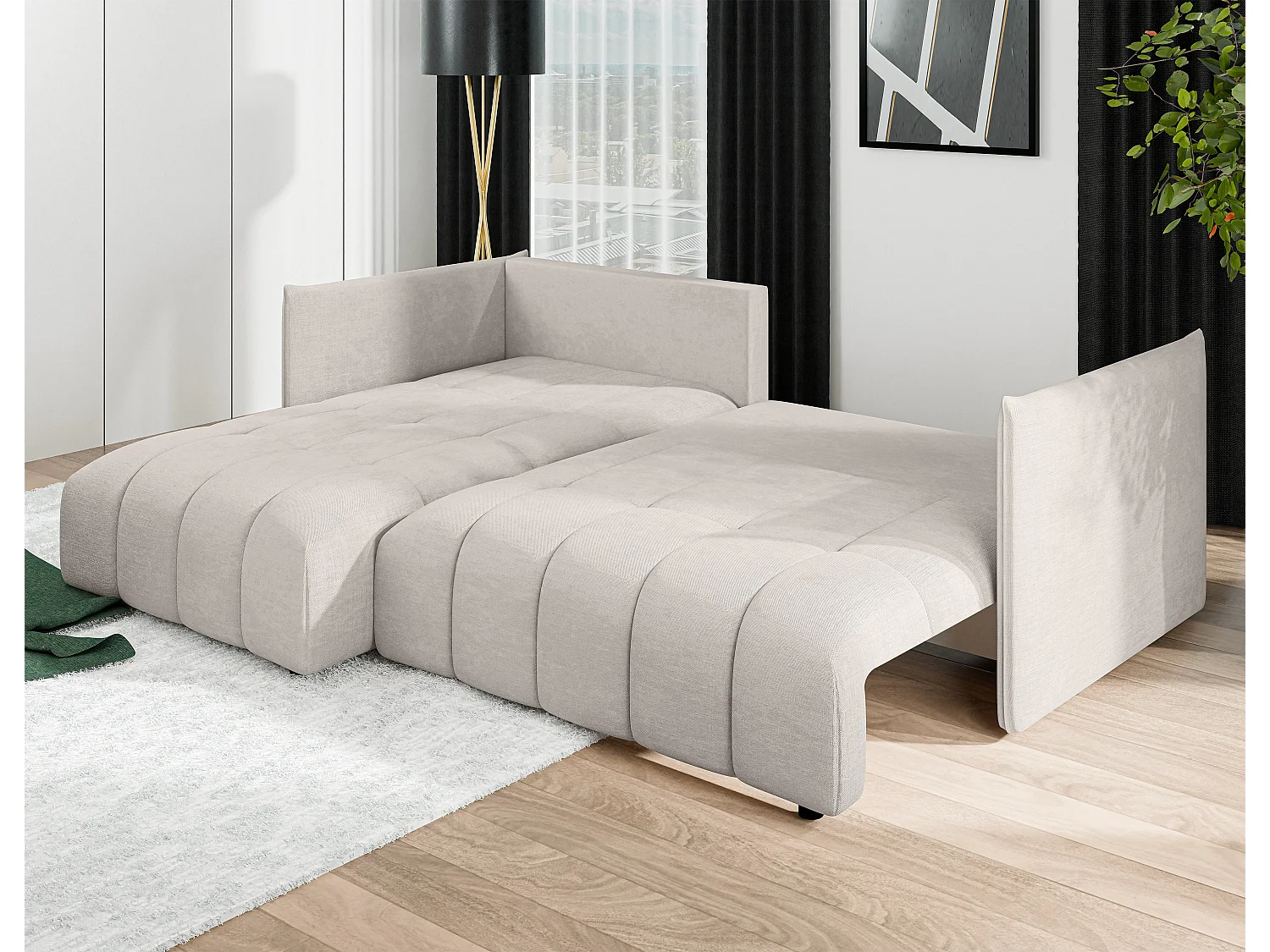 AX LIVING Canapé d’angle convertible Gaziante 245 cm beige avec coffre