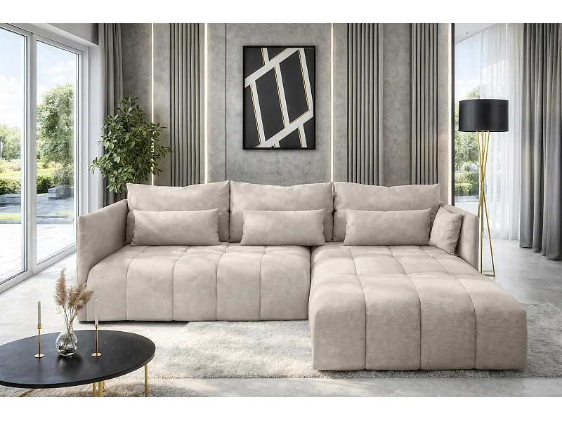 AX LIVING Hoekbank L vorm Gaziante 245 cm in Beige met Bedfunctie