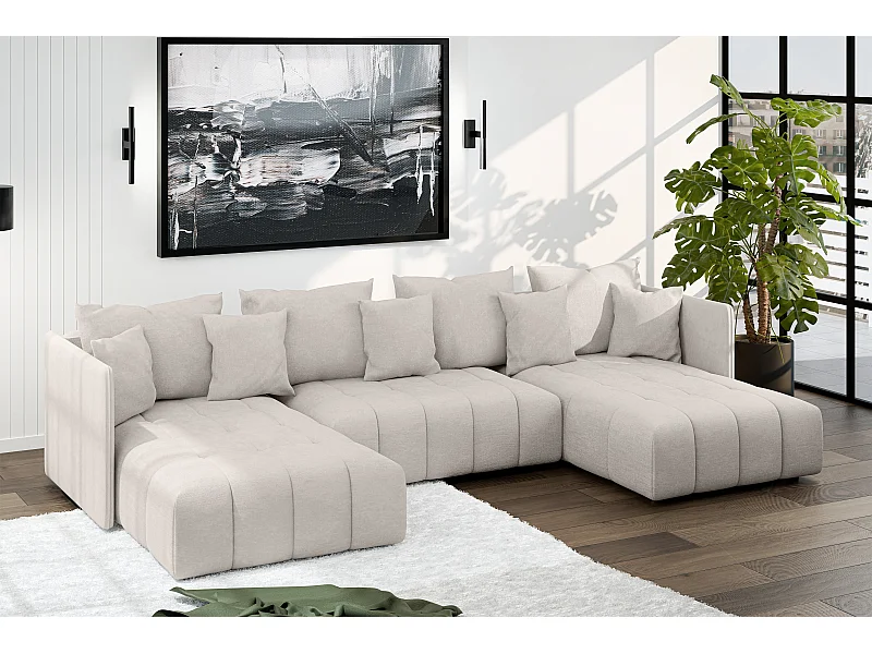 AX LIVING Hoekbank U vorm Mersino 353 cm in Beige met Bedfunctie