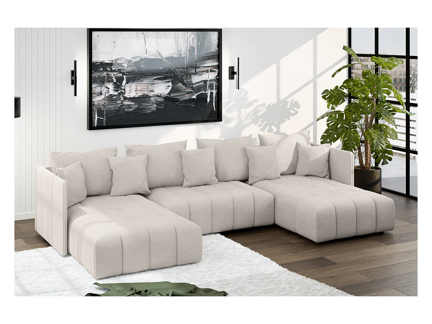 AX LIVING Canapé en u Mersino canapé panoramique convertible beige 353
