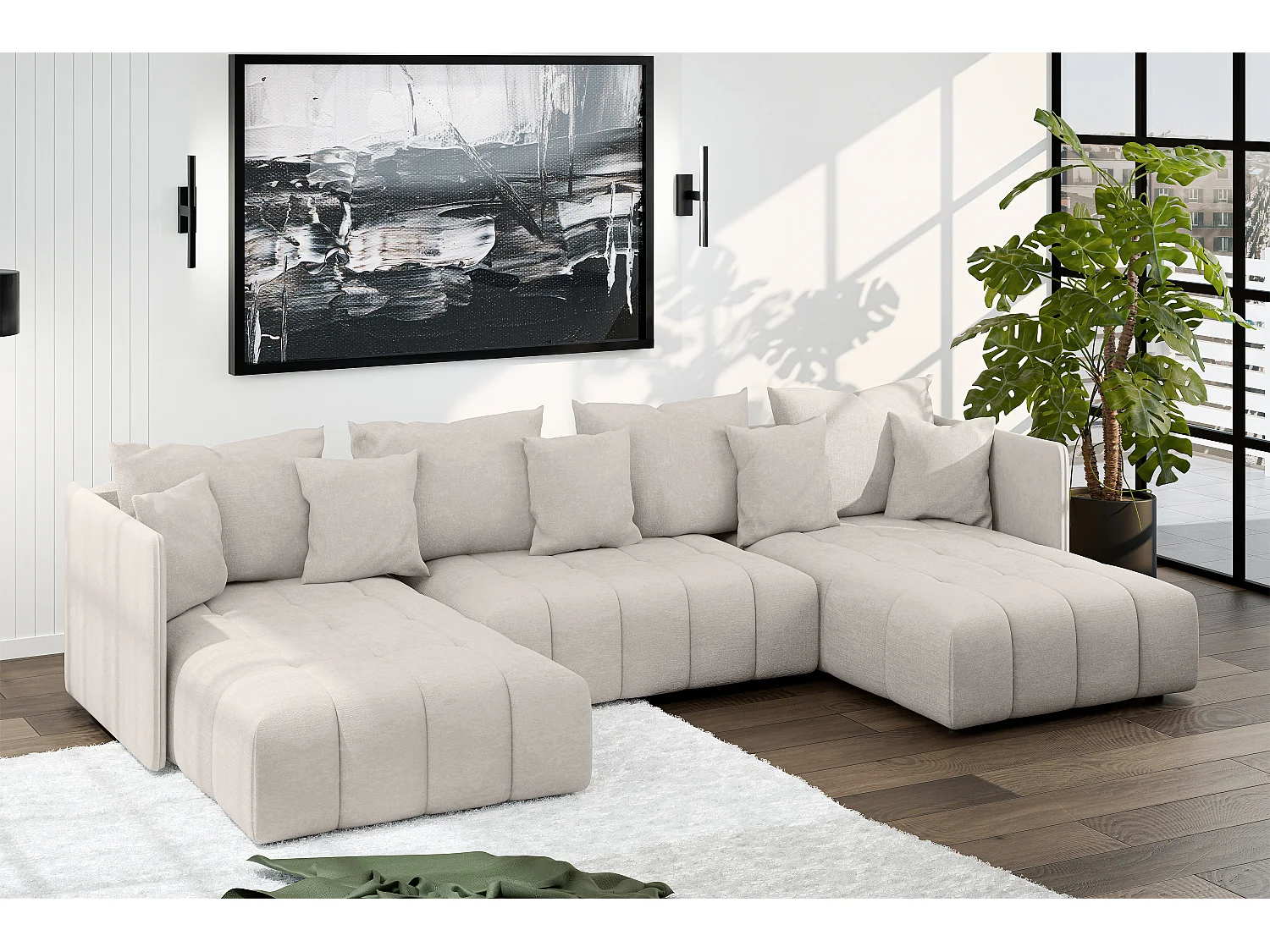 AX LIVING Canapé en u Mersino canapé panoramique convertible beige 353