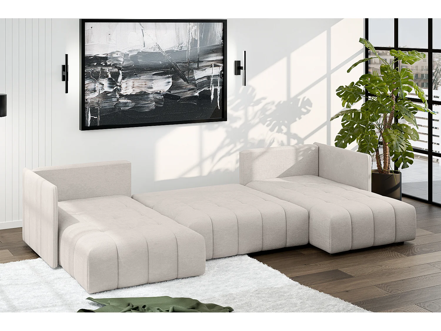AX LIVING Canapé en u Mersino canapé panoramique convertible beige 353
