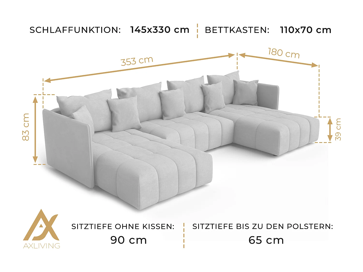 AX LIVING Canapé en u Mersino canapé panoramique convertible beige 353