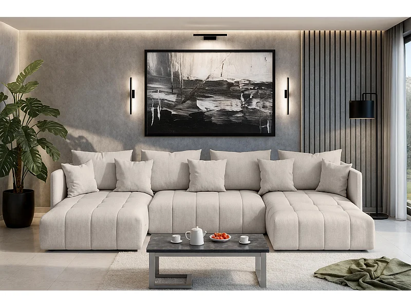 AX LIVING Mersino Eckschlafcouch mit Bettkasten 353 cm beige