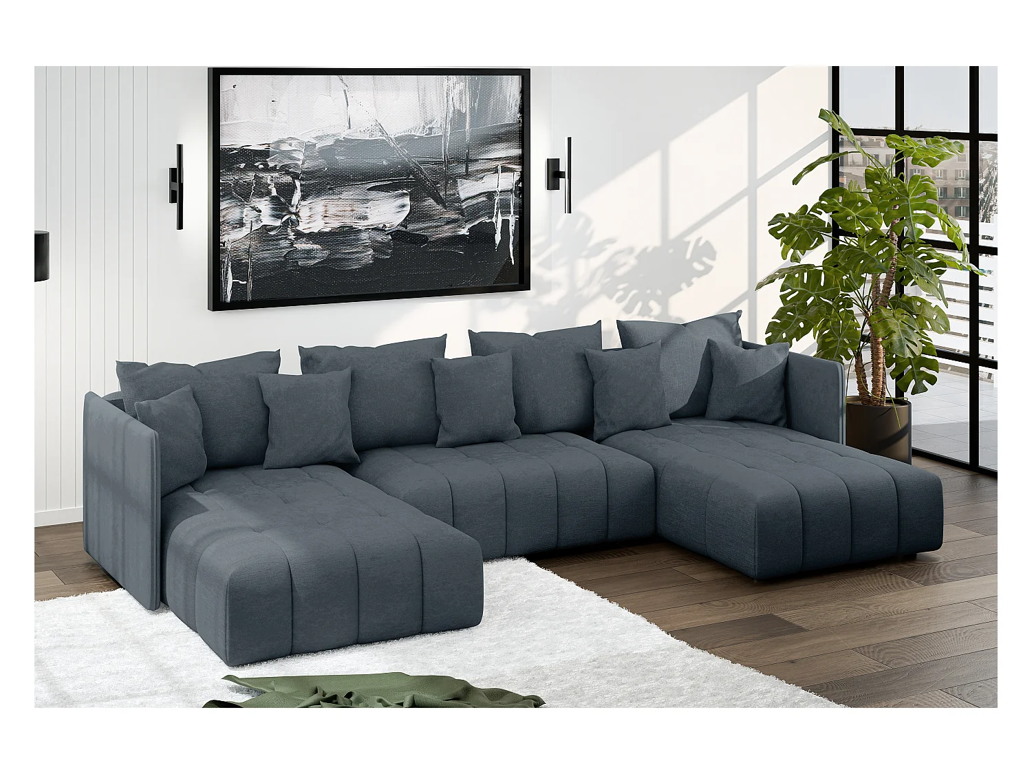 AX LIVING Hoekbank U vorm Mersino 353 cm in Grijs met Bedfunctie