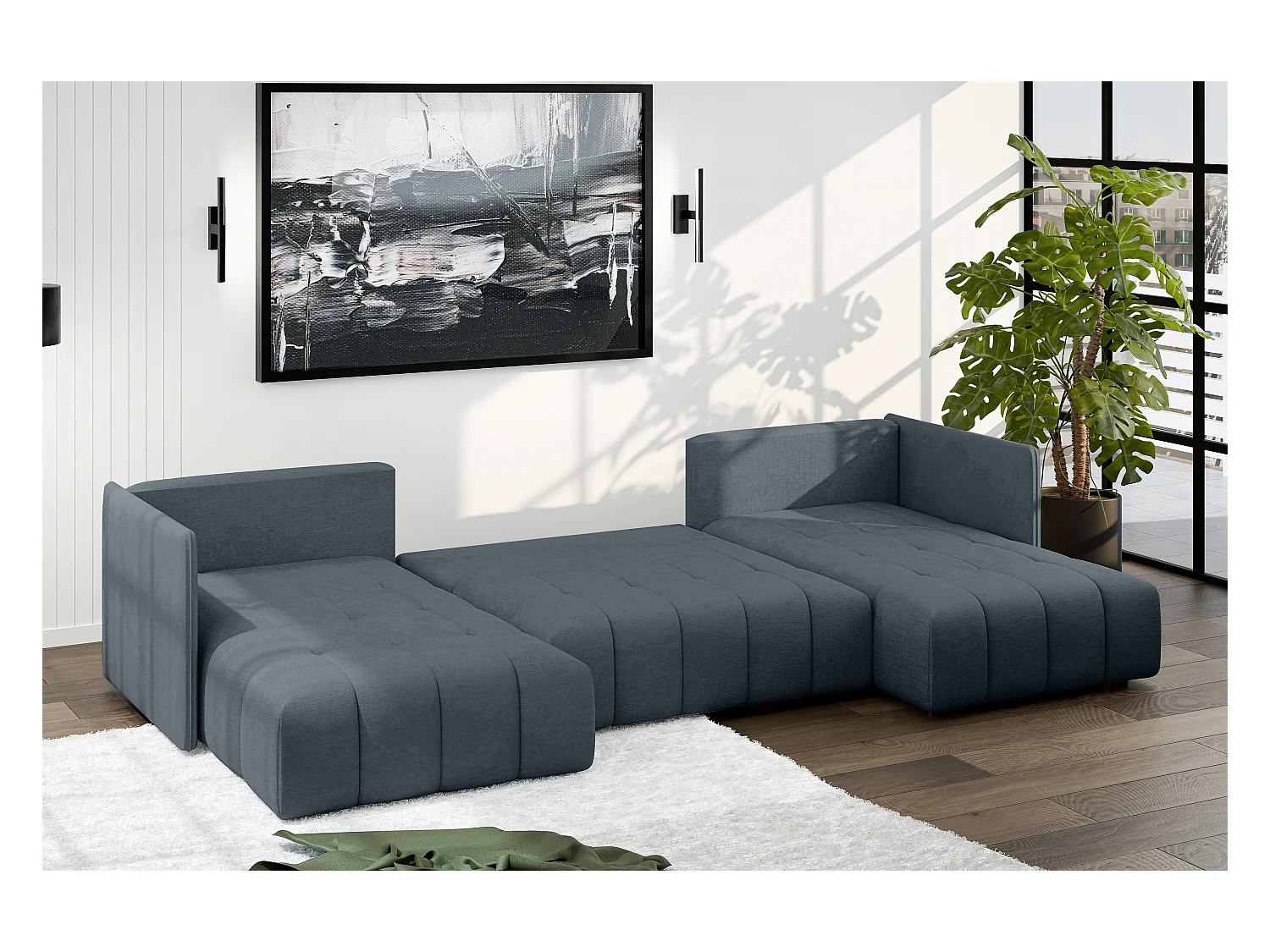 AX LIVING Hoekbank U vorm Mersino 353 cm in Grijs met Bedfunctie