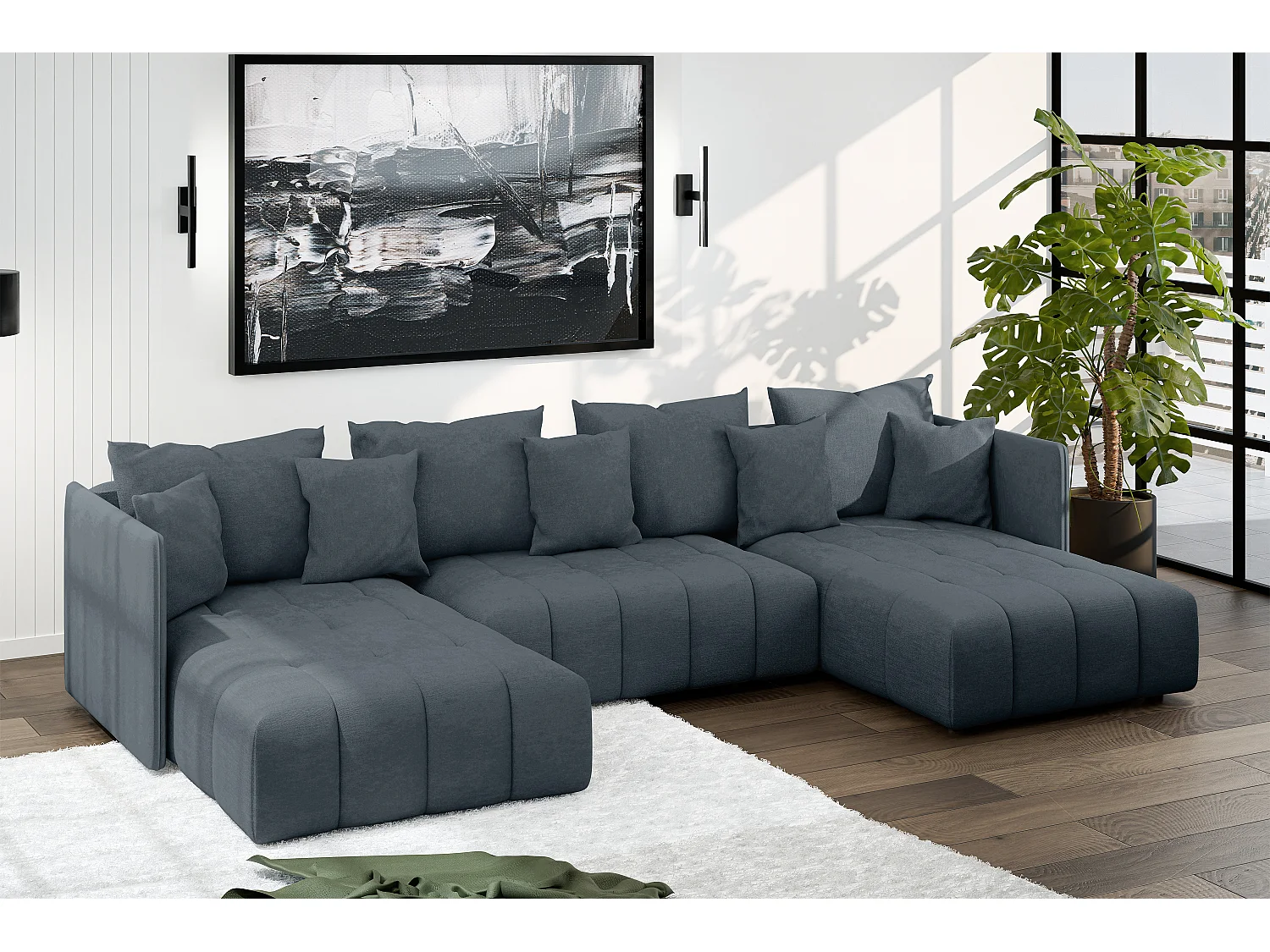 AX LIVING Canapé en u Mersino canapé panoramique convertible gris 353