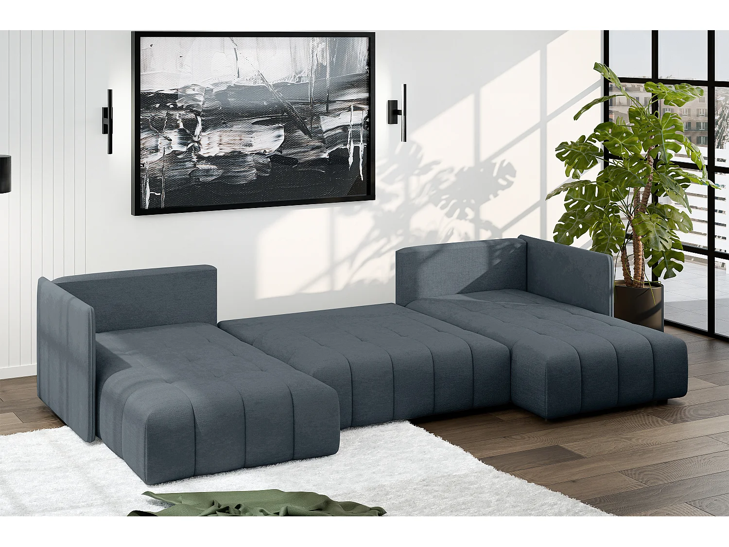 AX LIVING Canapé en u Mersino canapé panoramique convertible gris 353