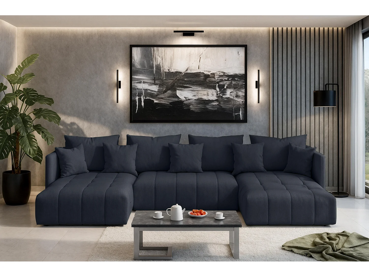 AX LIVING Canapé en u Mersino canapé panoramique convertible gris 353