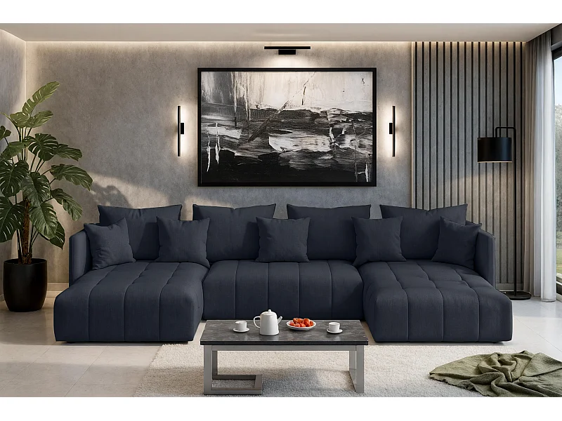 AX LIVING Hoekbank U vorm Mersino 353 cm in Grijs met Bedfunctie