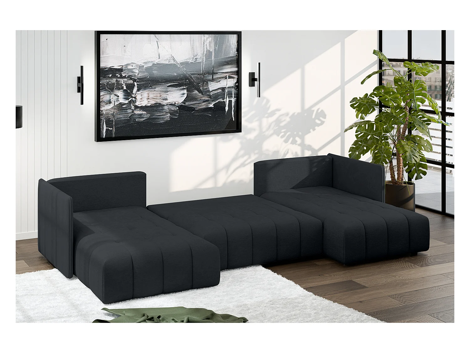 AX LIVING Hoekbank U vorm Mersino 353 cm in Antraciet met Bedfunctie