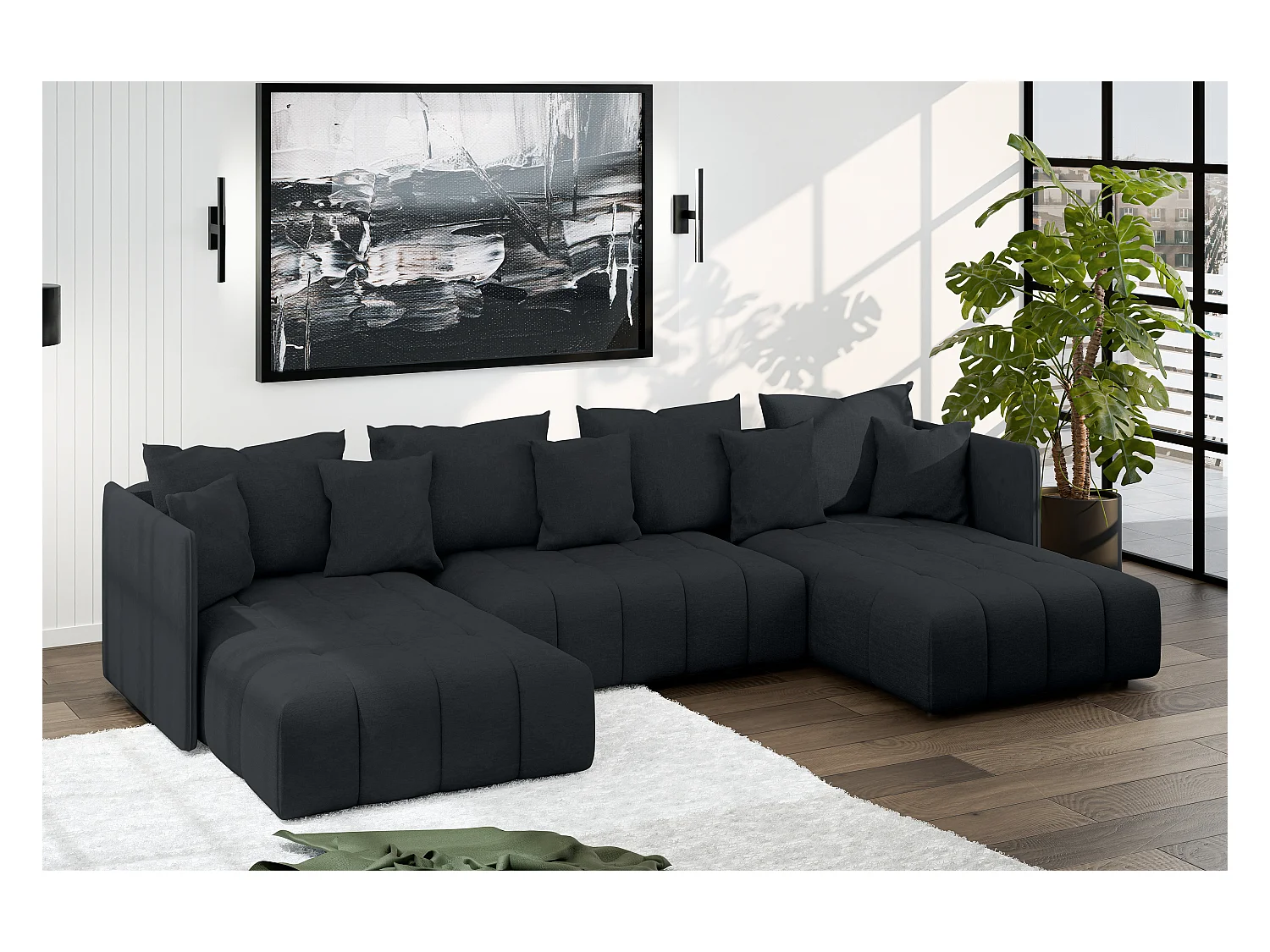 AX LIVING Canapé u Mersino canapé panoramique convertible anthracite