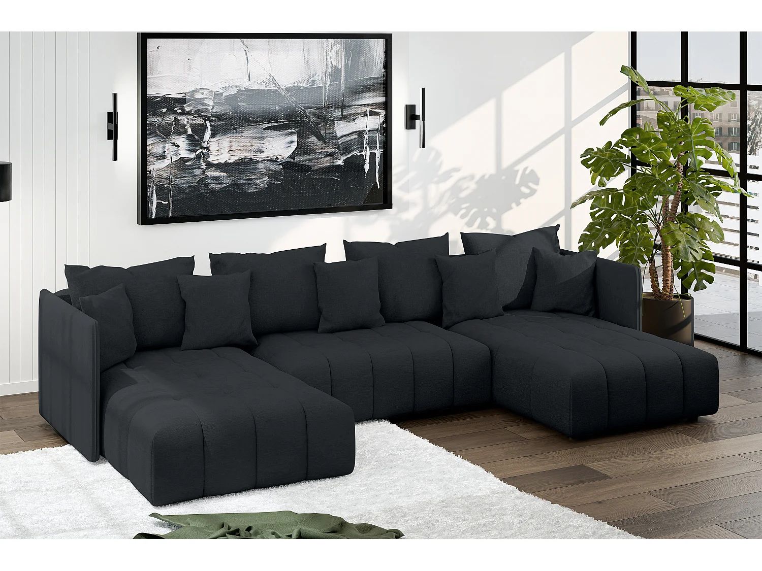 AX LIVING Canapé u Mersino canapé panoramique convertible anthracite