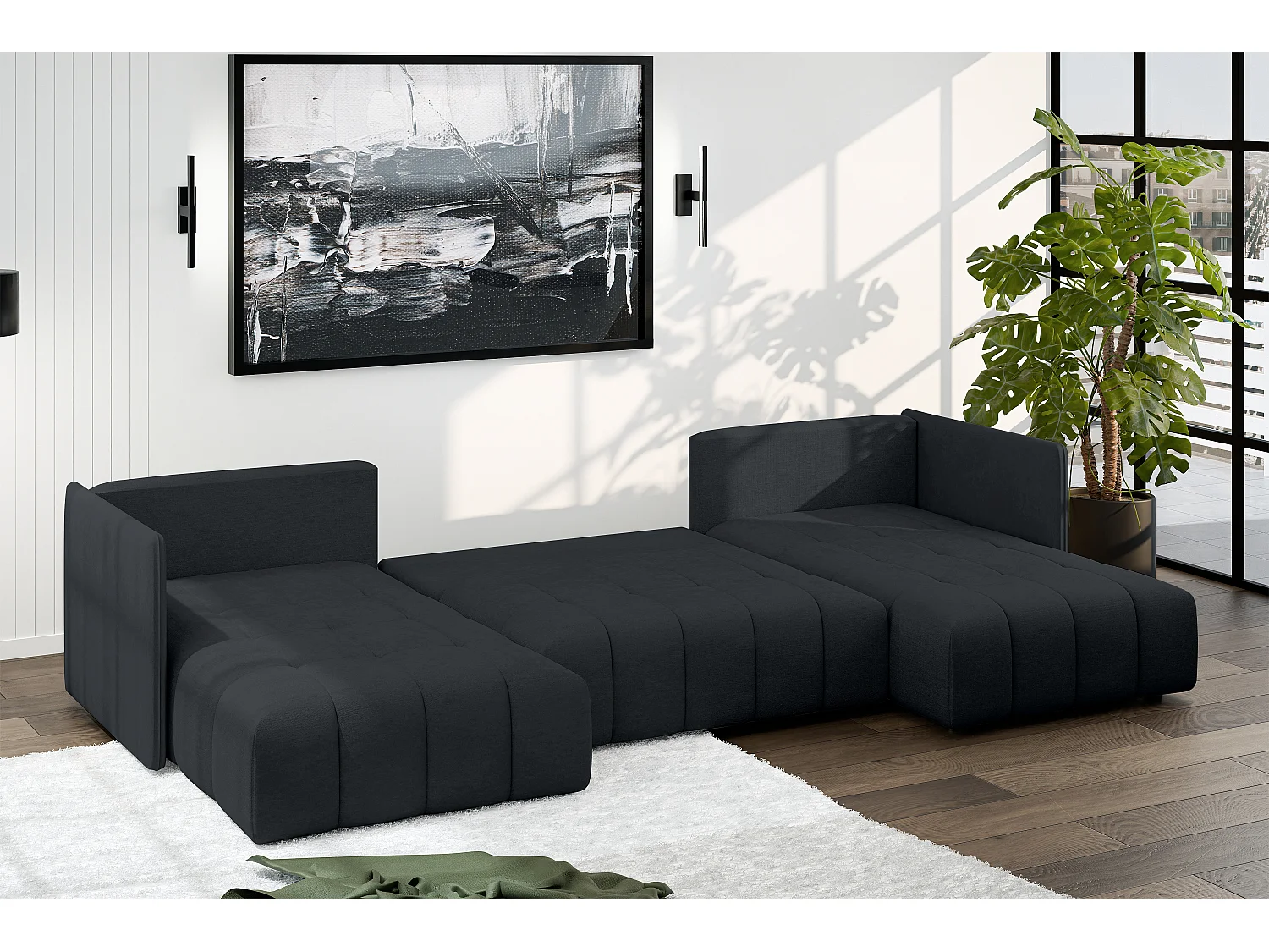 AX LIVING Canapé u Mersino canapé panoramique convertible anthracite