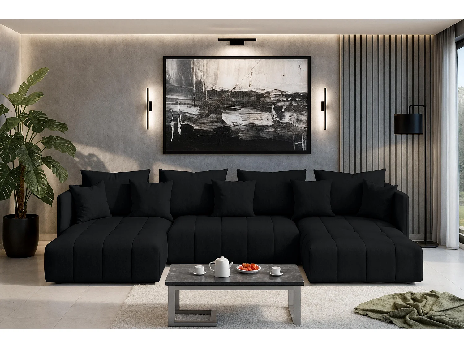 AX LIVING Canapé u Mersino canapé panoramique convertible anthracite